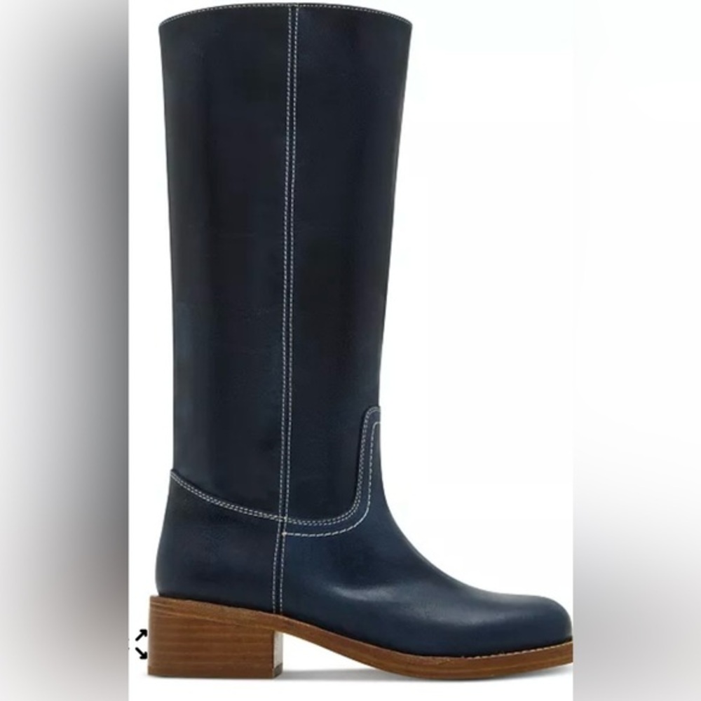 Steve Madden Riggs Navy Leather Knee Boots,  Contrasting White Stitch NIB Sz 6